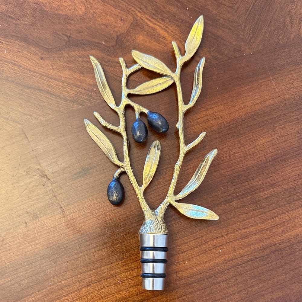 Michael Aram Gold and Black Olive Branch Wine Stopper